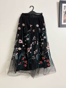 Black Embroidered Tulle Skirt