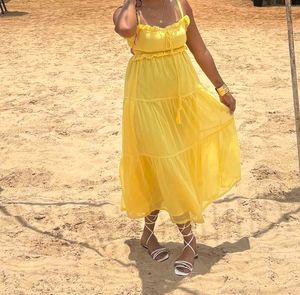Yellow Spaghetti Strap Tiered Dress