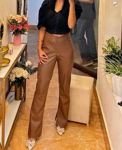Fashionable Brown Faux Leather Pants