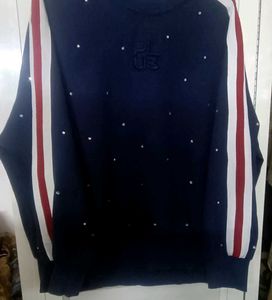Striped Sleeve Navy Pullover