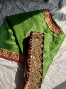 Heavy Work Parrot Green Saree