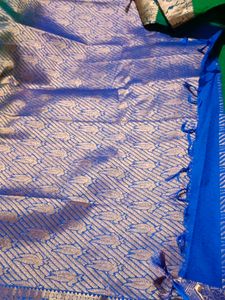 Beautiful Green Silk Saree With Blue Borders