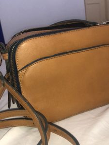 Leather Sling Bag Sturdy With 2 Zippers
