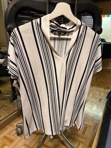 Striped Short-Sleeve V-Neck Top