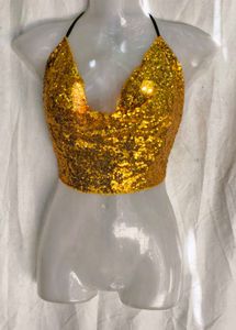 94. Sparkly Gold Sequin Halter Top
