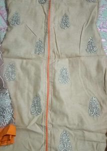 Elegant Beige Embroidered Kurta with Dupatta