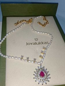 Elegant Pearl Necklace with Ruby Pendant