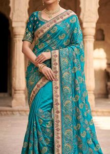 Elegant Teal Embroidered Saree