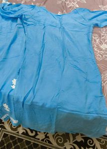 Sky Blue Kurta Set with White Embroidery