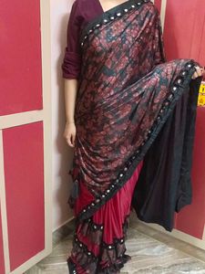 Floral Saree with Mirror Work
