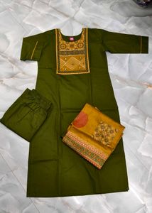 Olive Green Kurta Set with Dupatta