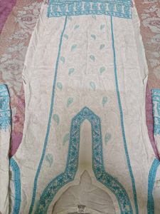 White Kurta with Blue Embroidery
