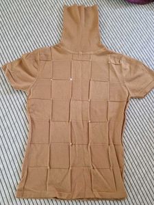 Camel Mesh Turtleneck Top