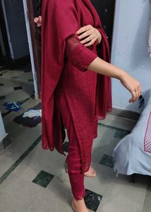 Maroon Chikankari Kurta Set pant duptta