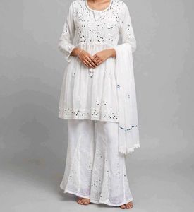 Elegant White Mirror Work Kurta Set