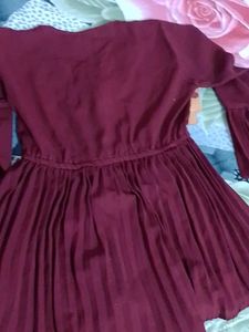 dark Maroon Pleated Bell Sleeve Top