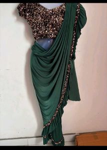 Emerald Green Sequin Trim Drape Dress