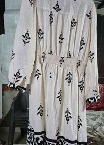 White Kurta with Black Floral Print