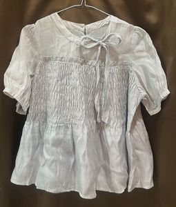Light Blue Smocked Puff Sleeve Top
