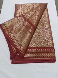 Maroon & Gold Brocade Silk Saree