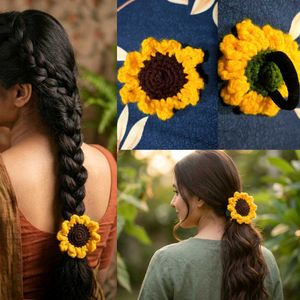 Crocheted Sunflower Hair Tie &amp; Clip