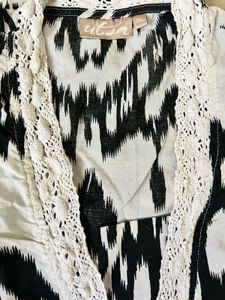 Stylish Black and White Ikkat Pattern Kurta