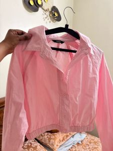 Pink Cropped Button-Up Shirt