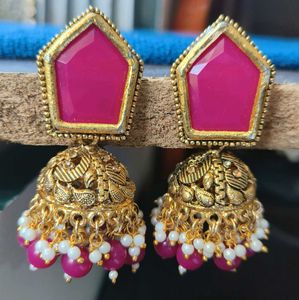 Stunning Pink Jhumka Earrings