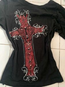 Y2K Grunge emo off Shoulder tee