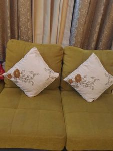 Beige Decorative Cushion Cover w Floral Embroid