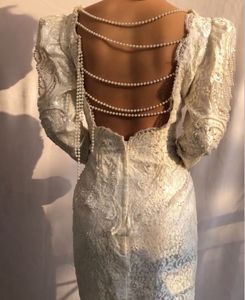 vintage pearl & lace Embellished Gown dress