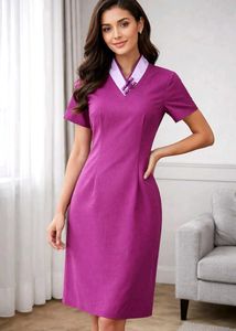 Purple Dress with Mandarin Collar