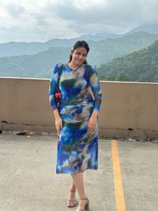 Blue Tie-Dye Mesh Dress