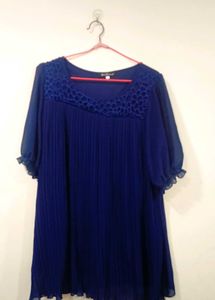 Chic Royal Blue Pleated Mini Dress