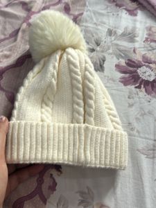 New Woollen Cream Beanie Or Cap