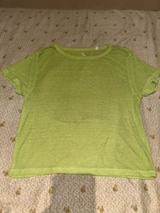 Lime Green Ribbed Crew Neck T-Shirt