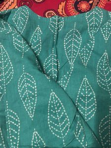Teal Leaf Print Kurta with Pants
