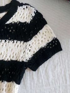 Black &amp; White Striped Crochet Dress