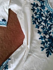 White Kurta with Blue Embroidery