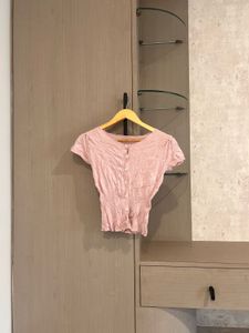Chic Pink Button-Up Crop Top