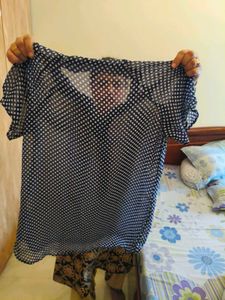 net fabric polka dot top for women