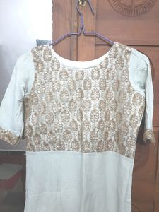 Off White Jute Kurta with Net design