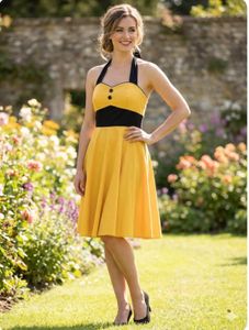 Yellow &amp; Black Mini Halter Dress