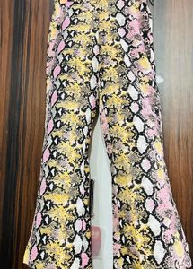 Trendy Snake Print Flare Pants