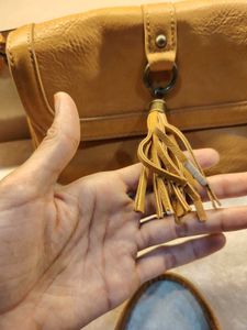Tan Leather Crossbody Bag with Tassel