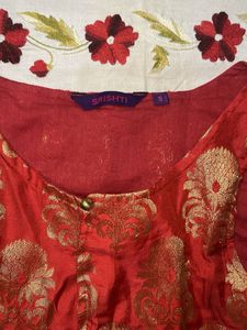 Red Brocade Sleeveless Blouse