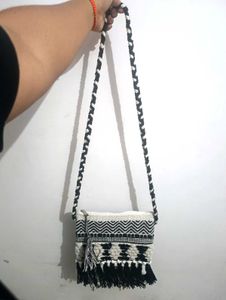 Boho Woven Crossbody Bag with Tassels