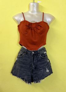 Orange Corset Top &amp; grey short jeans 💗