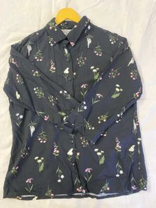Black Floral Print Button-Up Shirt