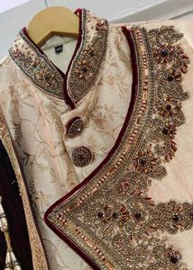 Tan Sherwani With Attached Dupatta